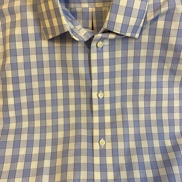 Dress Shirt Men’s Blue/White Checks Neck 15 32/33 Non-Iron 100% Cotton Like New - Picture 2 of 4